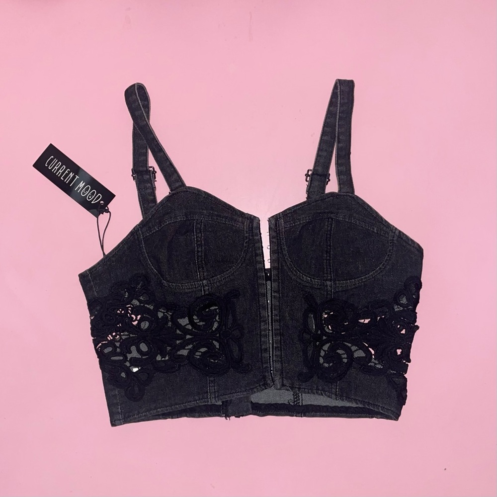 Current Mood Boho Harmony Corset Denim Top - Picture 1 of 3